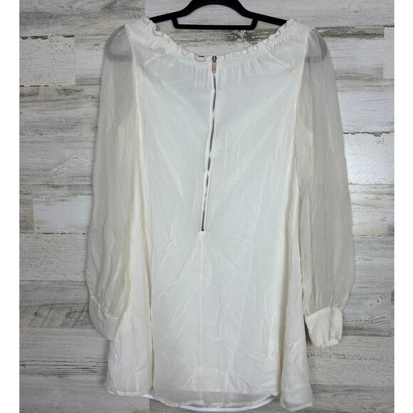 Guess By Marciano women extra small Ivory Silk Peasant Mini Dress new boho light - Picture 2 of 7
